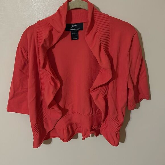Lemmie for Nina Leonard coral eyelet ruffle cardigan size large - Picture 1 of 5